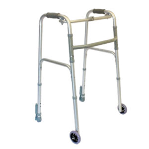 Folding walker with wheels & push down brakes