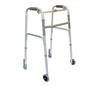Folding walker with wheels & push down brakes