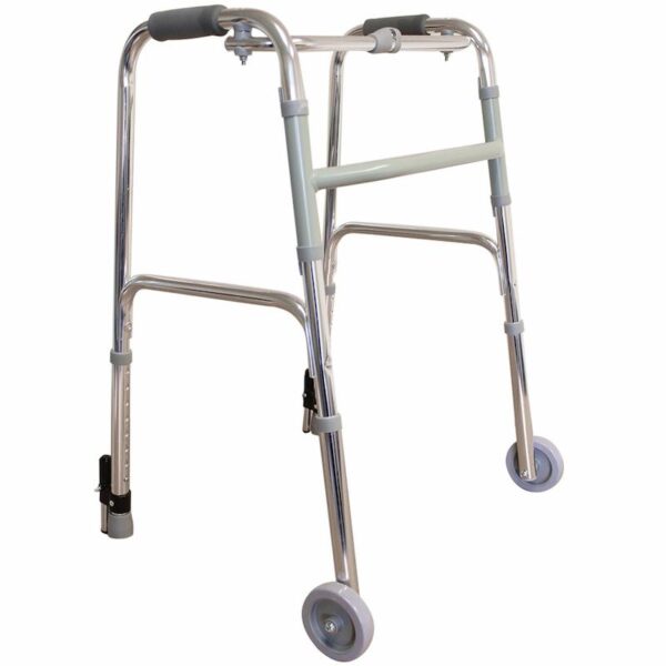 Folding walker with wheels & push down brakes