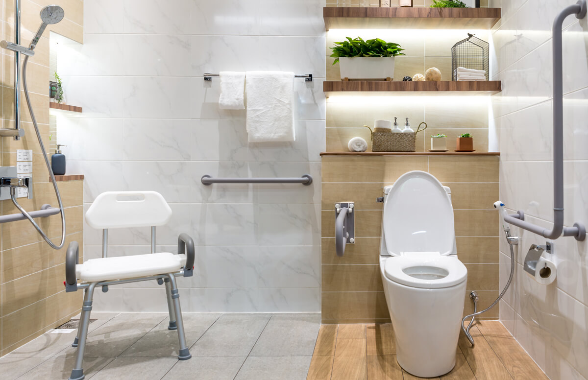 Bathroom safety aids for seniors Bathroom safety aids for seniors including grab rails, shower chair and raised toilet seat
