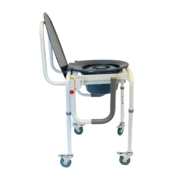 Commode drop down arms with lockable wheels