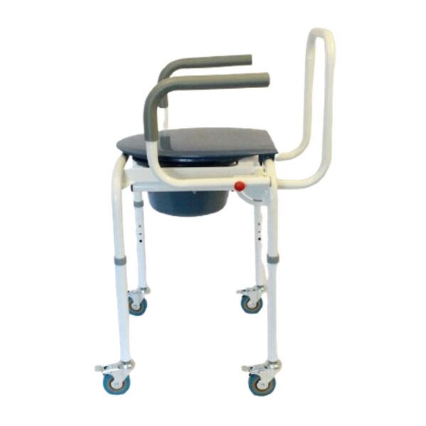 Commode drop down arms with wheels