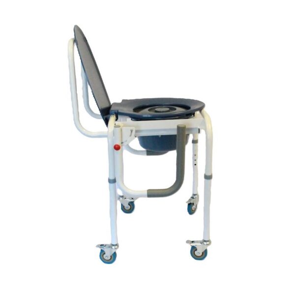 WINFAR Commode with drop down armrests and locking wheels
