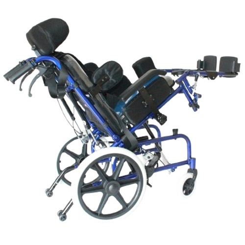 Kids CP Wheelchair - Reclining 2 Reclining wheelchair showing tilt-in-space function for child posture support