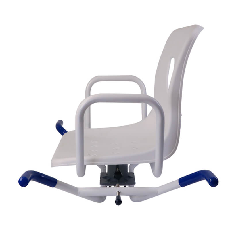 Swivel Bath Chair with Lock 2 Side view of swivel bath chair mounted across bathtub rim with rotating seat mechanism