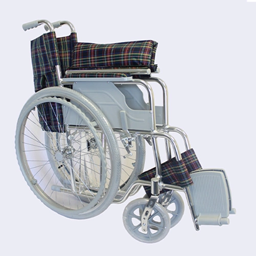 Economic Lightweight Wheelchair 5 Lightweight foldable manual wheelchair with tartan plaid upholstery and chrome frame