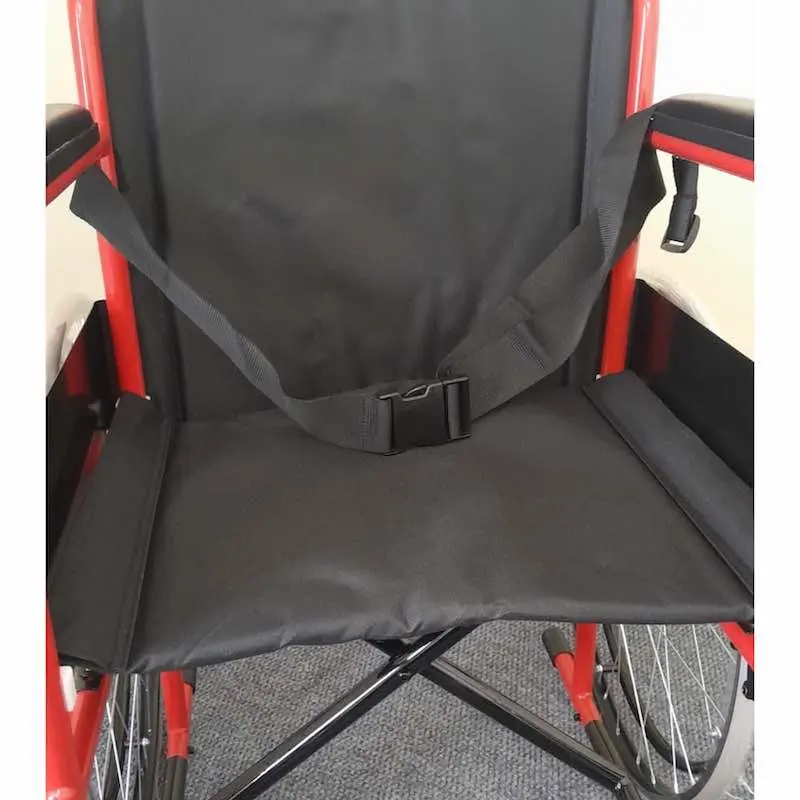 Wheelchair Safety Restraint Belt 3 Wheelchair safety restraint belt fastened across wheelchair seat for seated support
